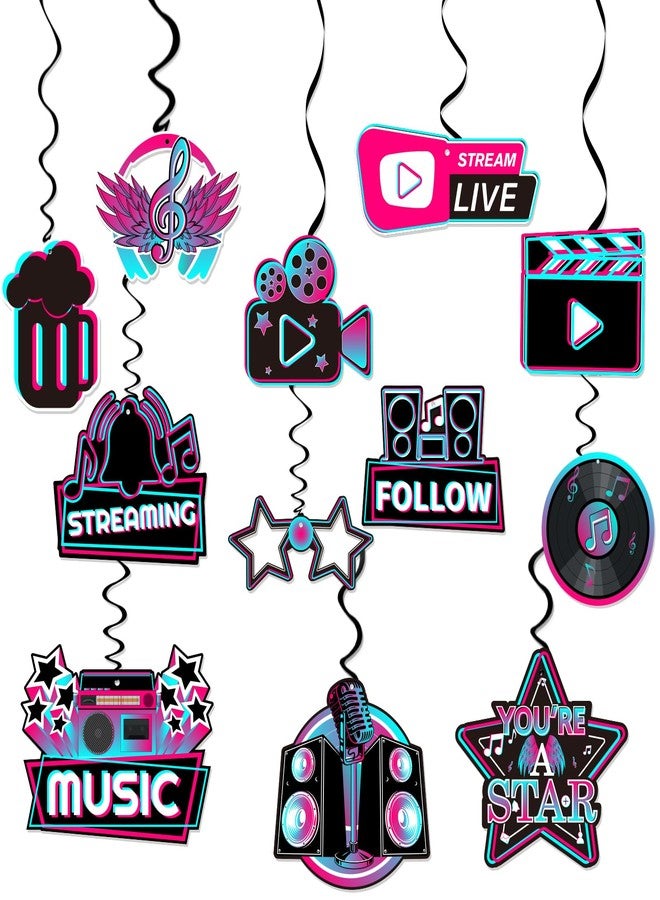 Helewilk 12Pcs Music Party Hanging Swirls Decoration, Music Short Video Party Decor for Boys Girls Adults DJ Video Party Social Media Theme Party Baby Shower Supplies - Image 1