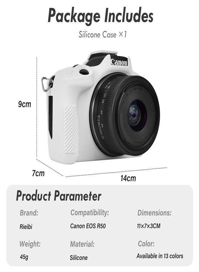Rieibi EOS R50 Case, Soft Silicone Protective Case for Canon EOS R50 EOSR50 Camera, Lightweight EOS R50 Camera Case - White - Image 2