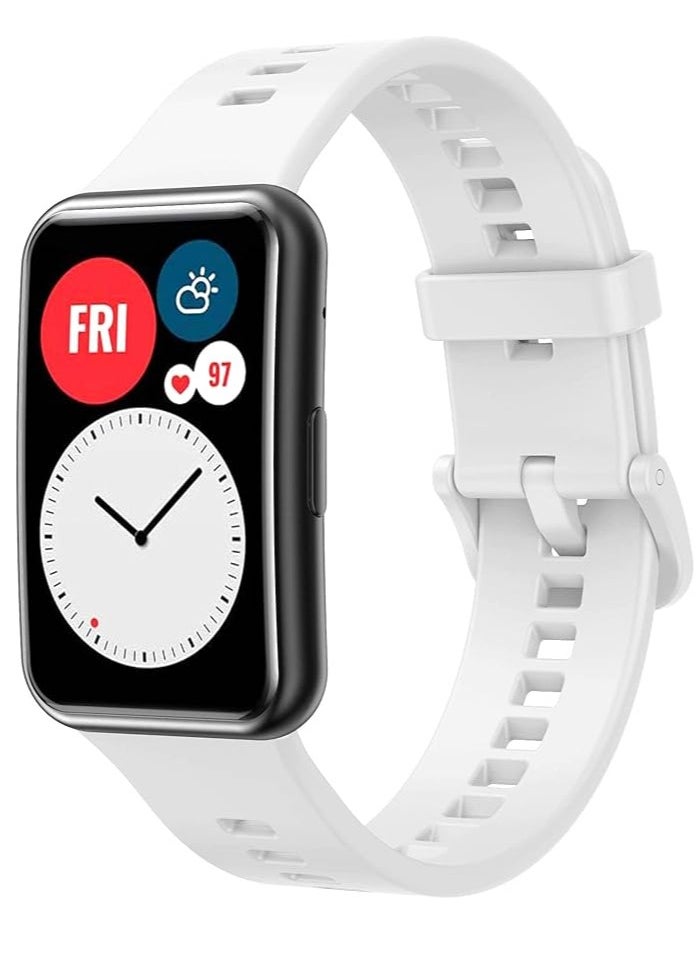 Generic Soft Silicone Sport Band Stripe Silicone Wrist Strap Replacement for Huawei Watch Fit Fitness Smart Watch Huawei Fit - White  - Image 1