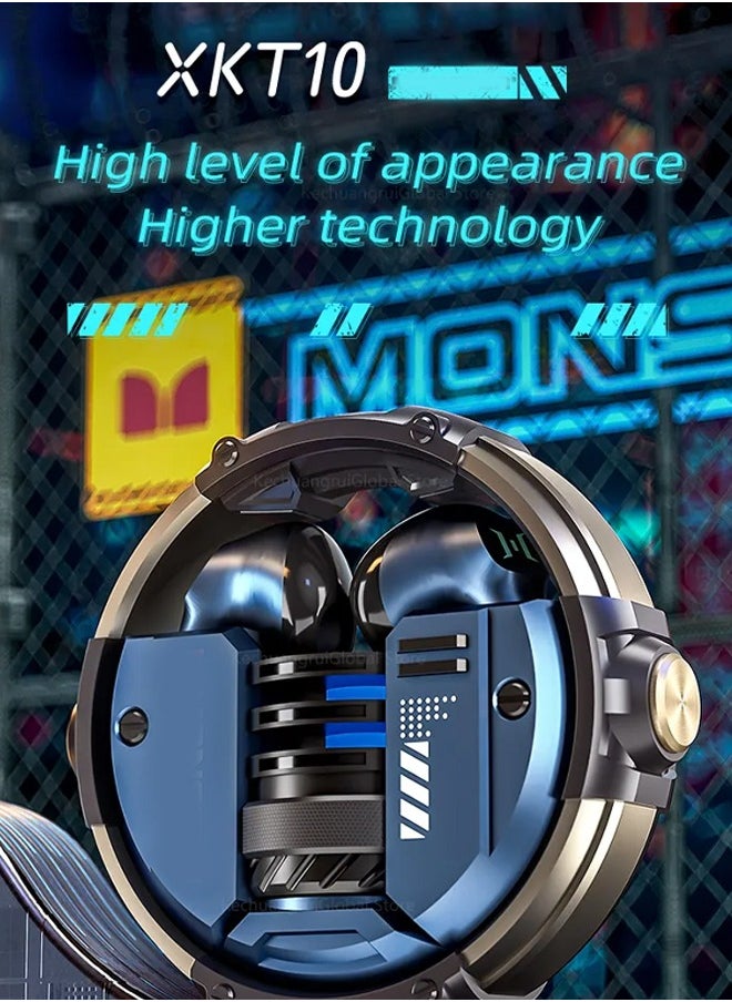 Monster - XKT10 wireless bluetooth headphones Mecha style Design Metal Material Gamer Headset Waterproof Noise Reduction With Microphone Blue - Image 1