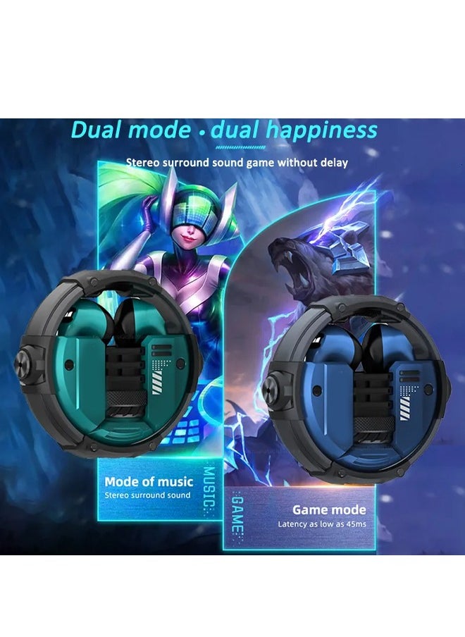 Monster - XKT10 wireless bluetooth headphones Mecha style Design Metal Material Gamer Headset Waterproof Noise Reduction With Microphone Blue - Image 1