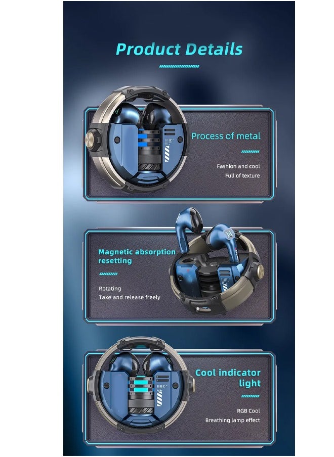 Monster - XKT10 wireless bluetooth headphones Mecha style Design Metal Material Gamer Headset Waterproof Noise Reduction With Microphone Blue - Image 1