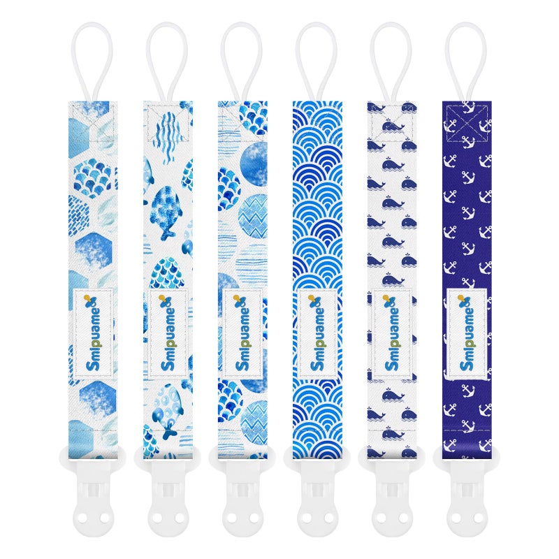 Smlpuame Pacifier Clips for Boys,6 Pack Stylish Binky Clips Strap,Paci Holder with Clip Lightweight Universal Fits Most Pacifiers Teether Toy Teething Ring Soothie,Baby Shower Gifts(Ocean) - Image 1