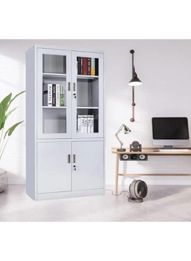 MAF furniture Maf Steel & Glass Maf-Fc06 4 Door Metal Filing Cabinet With Key Lock & Shelves Storage Compartment For Office  - Image 1