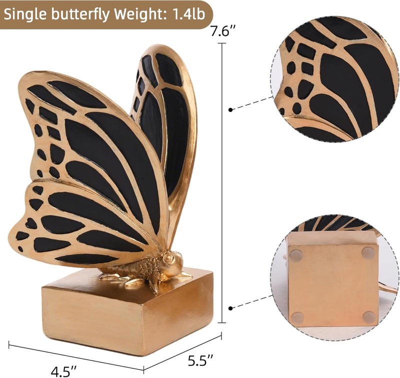 Kakizzy Vintage Brass Butterfly Bookends,Resin Book Ends for Shelves,Heavy Duty Decorative Bookends,Creative Book Stopper Holder Decor for Desk Home Office,Shelf Decoration,Gifts for Mother's Day - Image 3