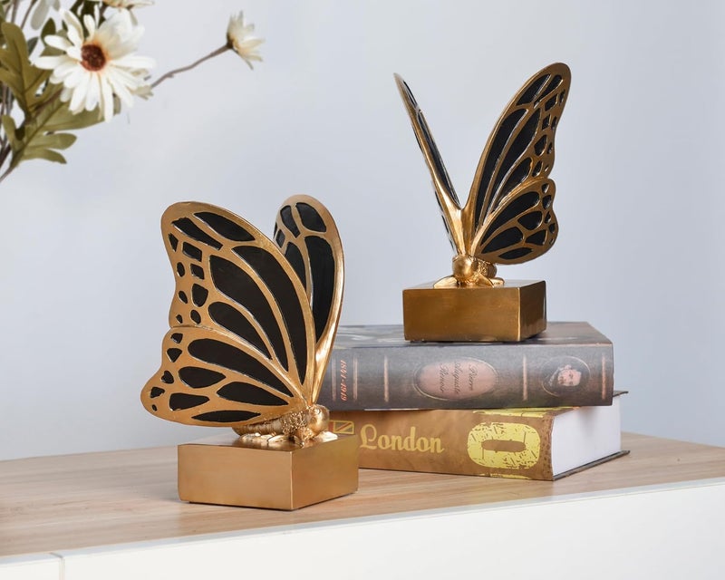 Kakizzy Vintage Brass Butterfly Bookends,Resin Book Ends for Shelves,Heavy Duty Decorative Bookends,Creative Book Stopper Holder Decor for Desk Home Office,Shelf Decoration,Gifts for Mother's Day - Image 5