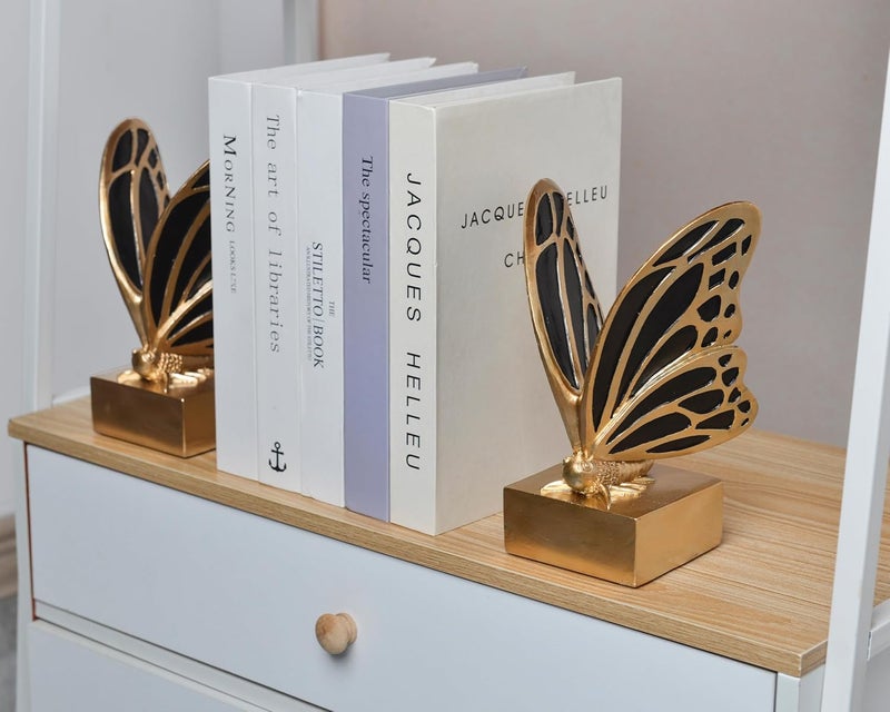 Kakizzy Vintage Brass Butterfly Bookends,Resin Book Ends for Shelves,Heavy Duty Decorative Bookends,Creative Book Stopper Holder Decor for Desk Home Office,Shelf Decoration,Gifts for Mother's Day - Image 4