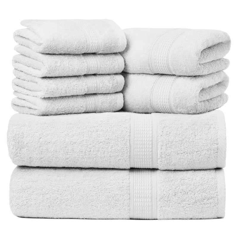 Ariv Towels Pack of 8 Premium Cotton Towel Set 2 Bath Towels  2 Hand Towels  4 Washcloths Large Super Soft Quick Dry Highly Absorbent for Home Bathroom Gym Hotel  Spa  White