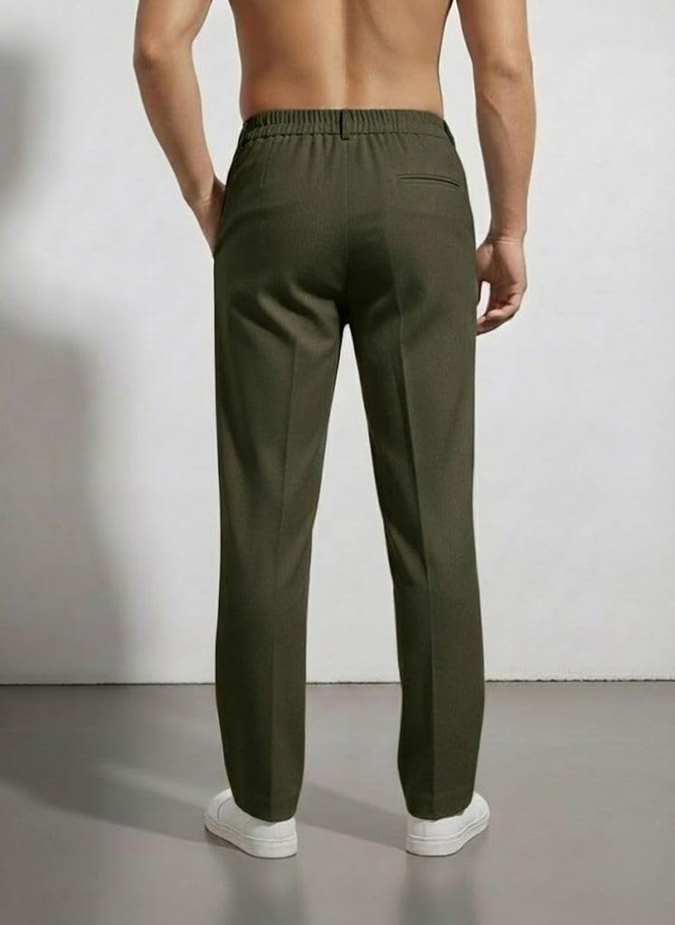 SMOWKLY Casual Trousers for Men |Men’s Regular Fit Straight Pants |Comfortable Stylish Trousers for Men |Soft Fabric Chinos for Everyday Wear, Travel & Office |Linen Cotton Bottom Wear(1692_OLV_34) - Image 2