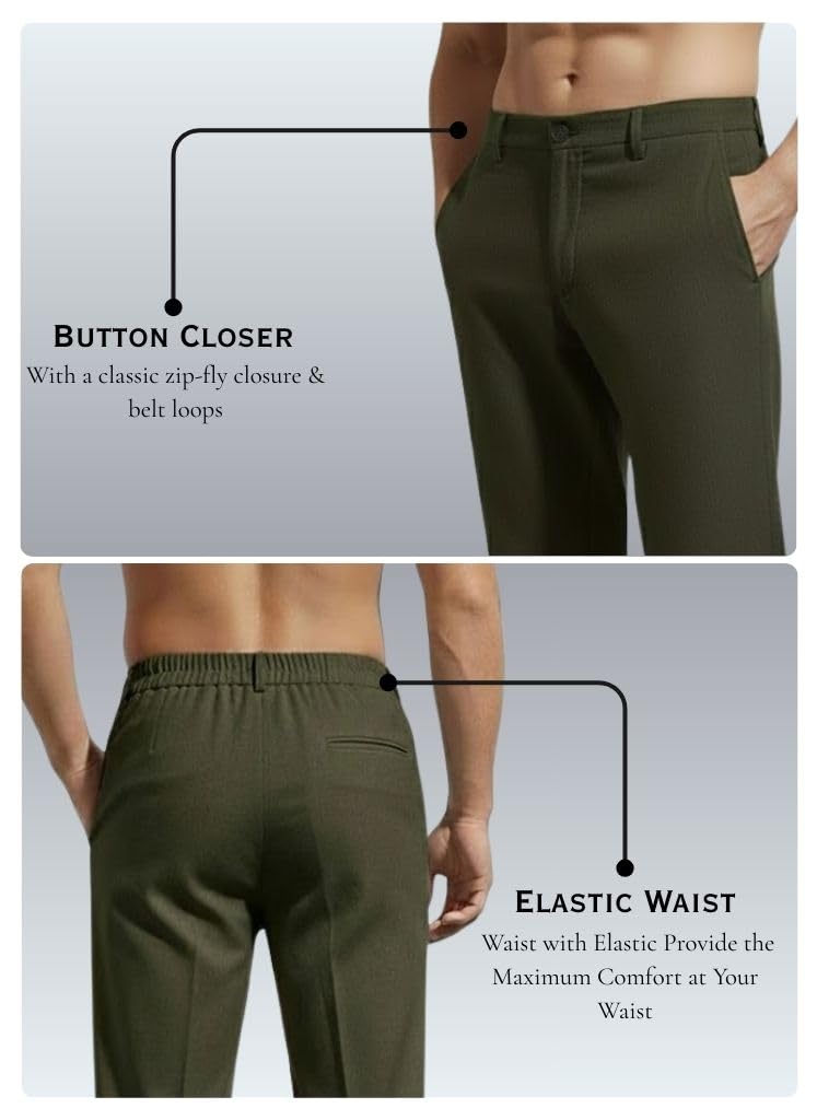 SMOWKLY Casual Trousers for Men |Men’s Regular Fit Straight Pants |Comfortable Stylish Trousers for Men |Soft Fabric Chinos for Everyday Wear, Travel & Office |Linen Cotton Bottom Wear(1692_OLV_34) - Image 4