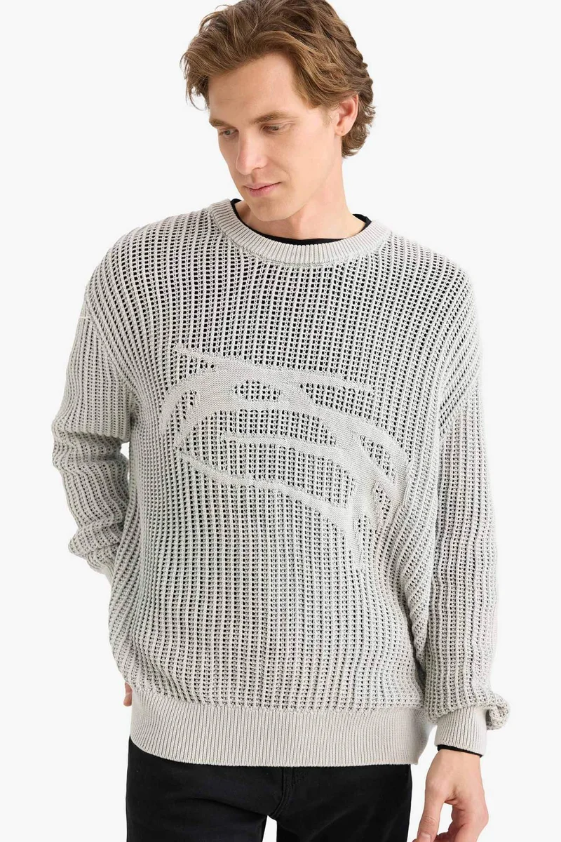 ديفاكتو Crew Neck Openwork Knit Pullover