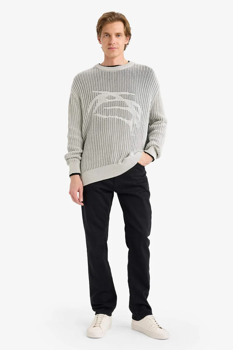 Defacto  Crew Neck Openwork Knit Pullover for Men | Best Price UAE
