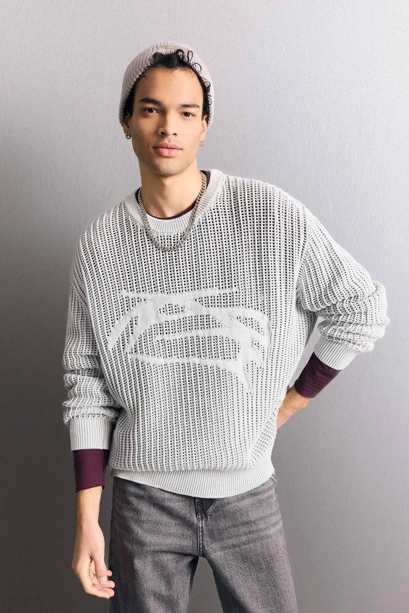 ديفاكتو Crew Neck Openwork Knit Pullover