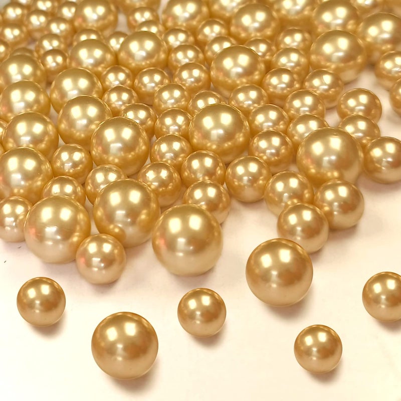 GLBYUNN 140pcs Gold Pearl Beads for Vase Filler Makeup Beads for Brushes Holder Assorted Round Faux Pearl Beads for Home Wedding Decor 1014mm