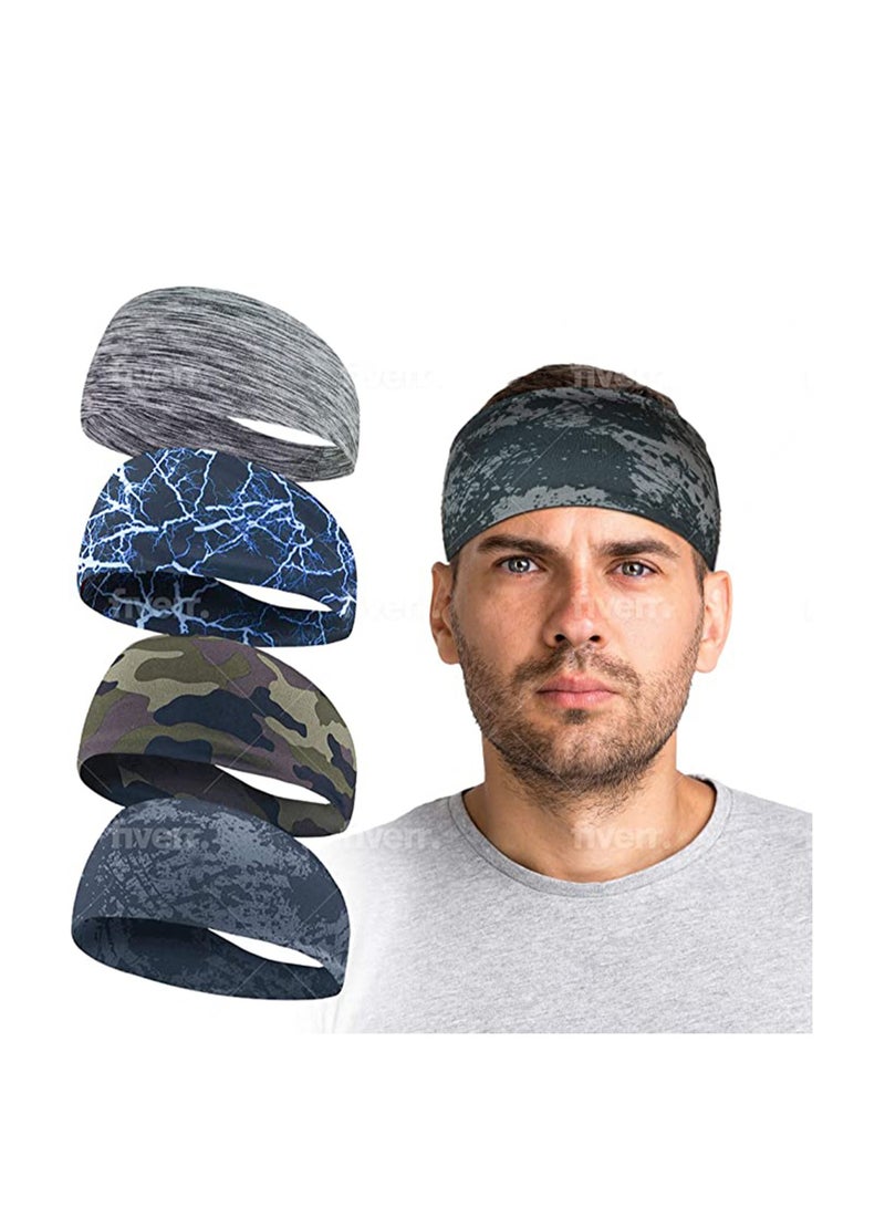 Excefore Headband Hairband for Men, Double Sleeved Running Cycling Yoga Tennis Gym Travel Beach Stretchy Moisture Wicking Sports Headband Men and Women Breathable Yoga Headband 4 Pack  - Image 1