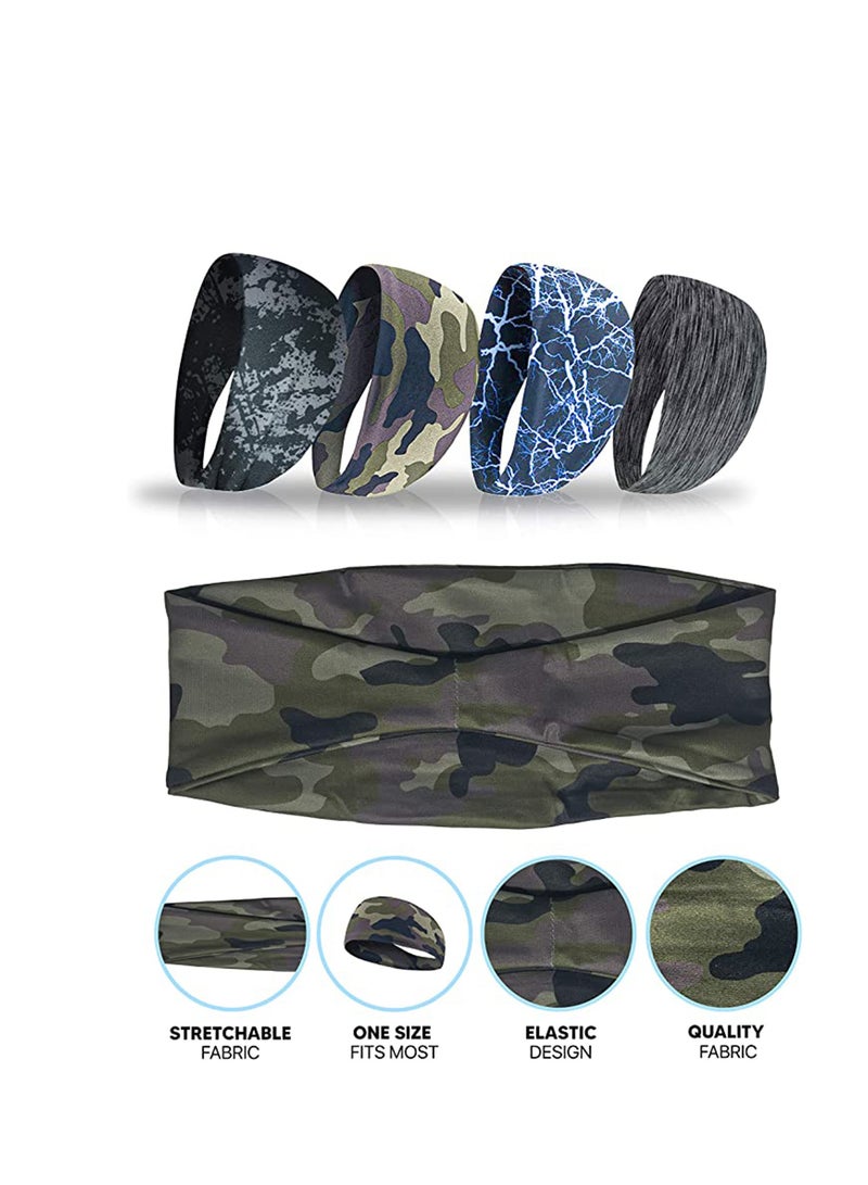 Excefore Headband Hairband for Men, Double Sleeved Running Cycling Yoga Tennis Gym Travel Beach Stretchy Moisture Wicking Sports Headband Men and Women Breathable Yoga Headband 4 Pack  - Image 2