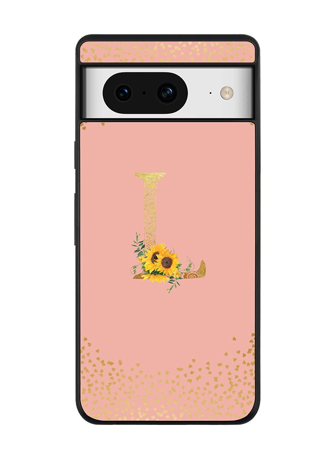 Stylizedd Rugged Black Edge case for Google Pixel 8, Slim fit Phone Case Cover - Custom Monogram Initial Letter Mandala Floral Pattern Alphabet - L (Rose Pink) - Image 1