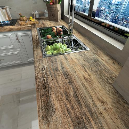 3yecao 16"×197" Thick Vintage Brown Wood Wallpaper Peel and Stick Rustic Waterproof Grey Blue Faux Wood Grain Contact Paper Vinyl Wrap Adhesive Wall Stickers for Kitchen Countertops Cabinets Cupboard - Image 4