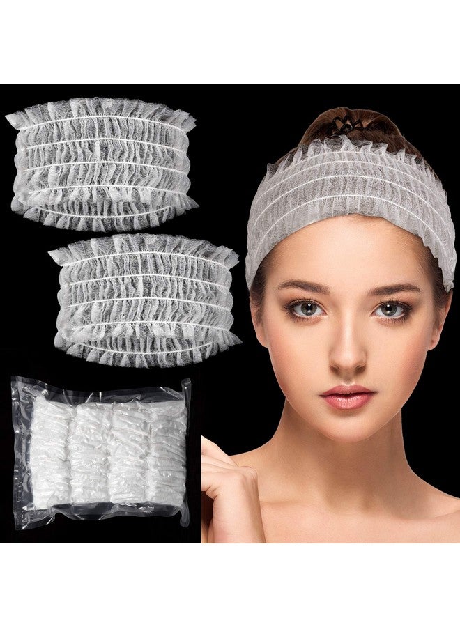 Chuangdi 100 Pieces Disposable Spa Headbands Soft Non-woven Facial Hair Band Elastic Facial Head Wraps Cloth Stretch Skin Care Makeup Sauna Washing Face Supplies for Women(White) - Image 1