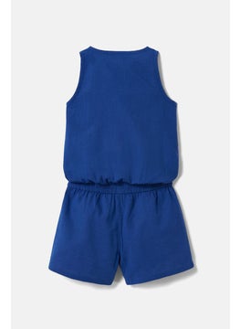 Tchibo Kids Girl Plain Button Front Rompers, Blue  - Image 2