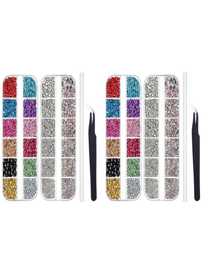 MAYCREATE Nail Art Rhinestones Kit Colorful Geometry Shape Flatback Round Bead with Pickup Pen Tweezer for DIY Manicure Craft Decoration Salon 2 PCS - Image 1