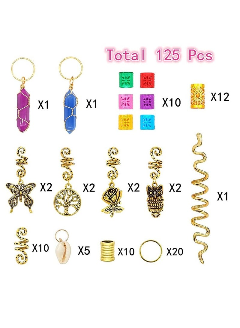 SOLARAE Dreadlocks Hair Jewelry for Women Braids Hair, Crystal Gemstone Pendant Hair Accessories, Gold and Colorful Hair Rings for Braids, Cute Hair Pendants Butterfly Rose Shell and Snake - Image 3