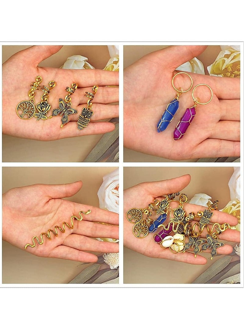 SOLARAE Dreadlocks Hair Jewelry for Women Braids Hair, Crystal Gemstone Pendant Hair Accessories, Gold and Colorful Hair Rings for Braids, Cute Hair Pendants Butterfly Rose Shell and Snake - Image 2