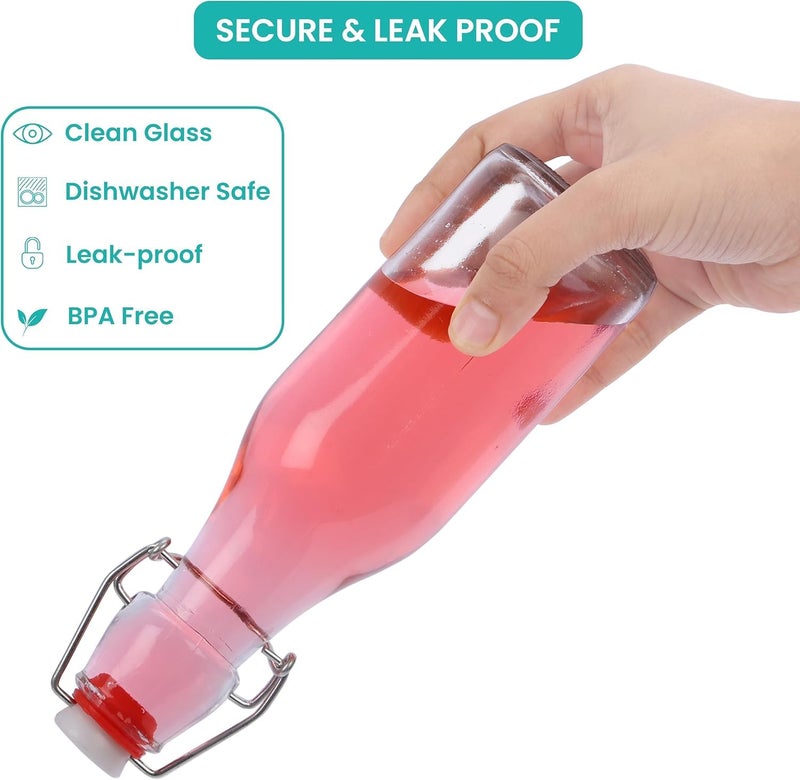 yomith Glass Bottle 250ml Airtight Rubber Seal Leakproof Flip Cap Freezer Safe for Home Beverages Water Juice Wine Milk Oil Soda Square Pack Of 4 - Image 3