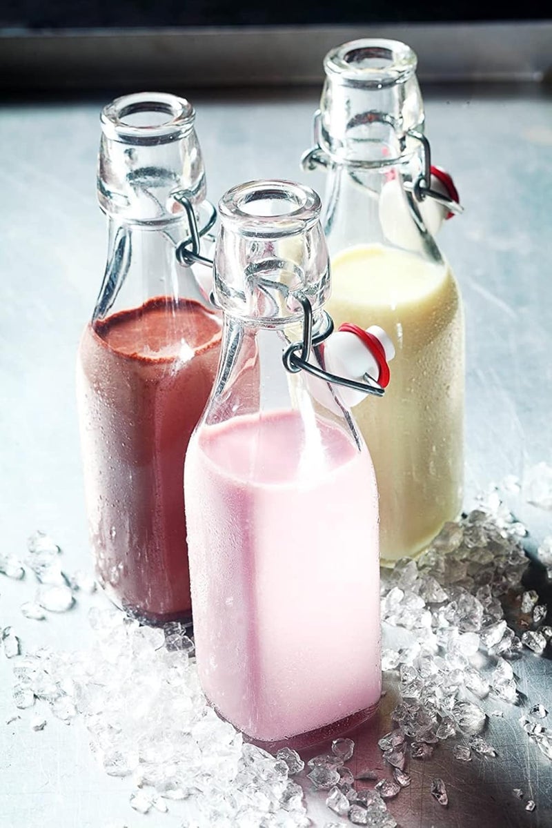 yomith Glass Bottle 250ml Airtight Rubber Seal Leakproof Flip Cap Freezer Safe for Home Beverages Water Juice Wine Milk Oil Soda Square Pack Of 4 - Image 5