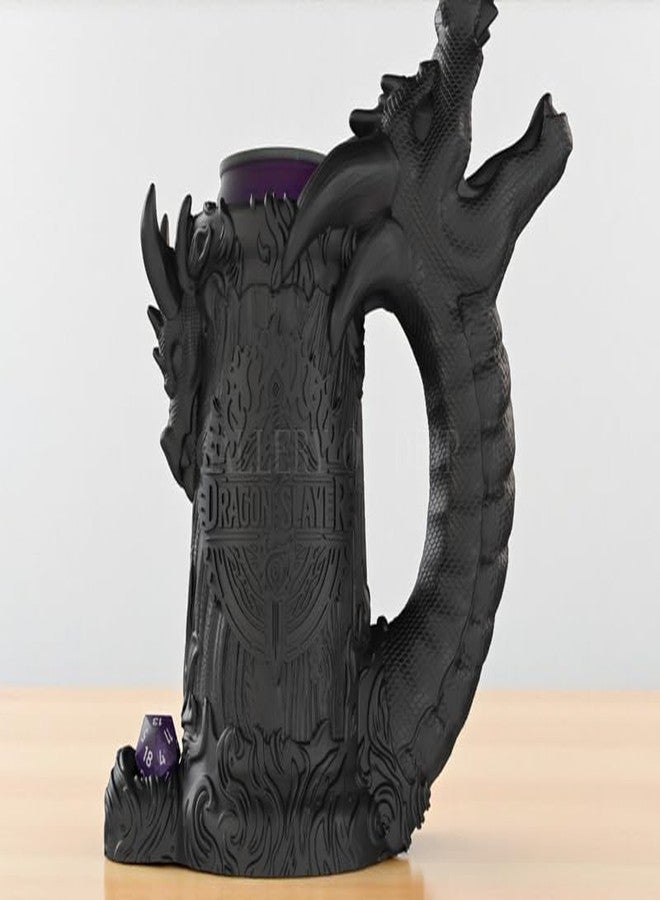 Gallery of Drip Dragon Slayer Dice Tower & Drink Holder - DND Accessory, Dice Roller Mug, Fantasy Decor for Dungeons and Dragons, Pathfinder, Warhammer, TTRPG Gift for RPG Gamers (Obsidian Black, Standard 12oz Cans) - Image 1