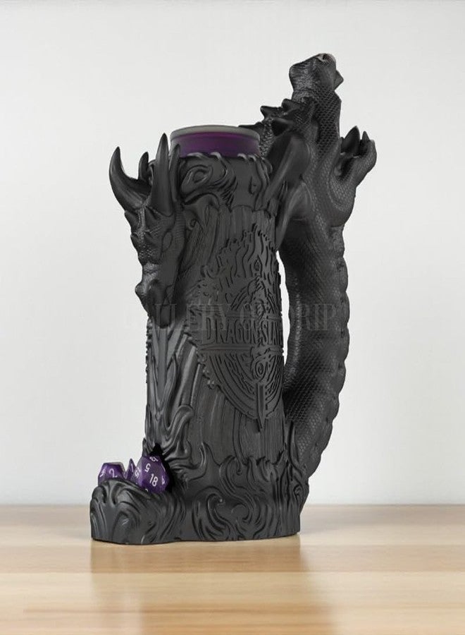 Gallery of Drip Dragon Slayer Dice Tower & Drink Holder - DND Accessory, Dice Roller Mug, Fantasy Decor for Dungeons and Dragons, Pathfinder, Warhammer, TTRPG Gift for RPG Gamers (Obsidian Black, Standard 12oz Cans) - Image 2