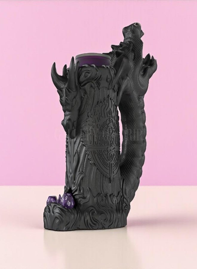 Gallery of Drip Dragon Slayer Dice Tower & Drink Holder - DND Accessory, Dice Roller Mug, Fantasy Decor for Dungeons and Dragons, Pathfinder, Warhammer, TTRPG Gift for RPG Gamers (Obsidian Black, Standard 12oz Cans) - Image 5