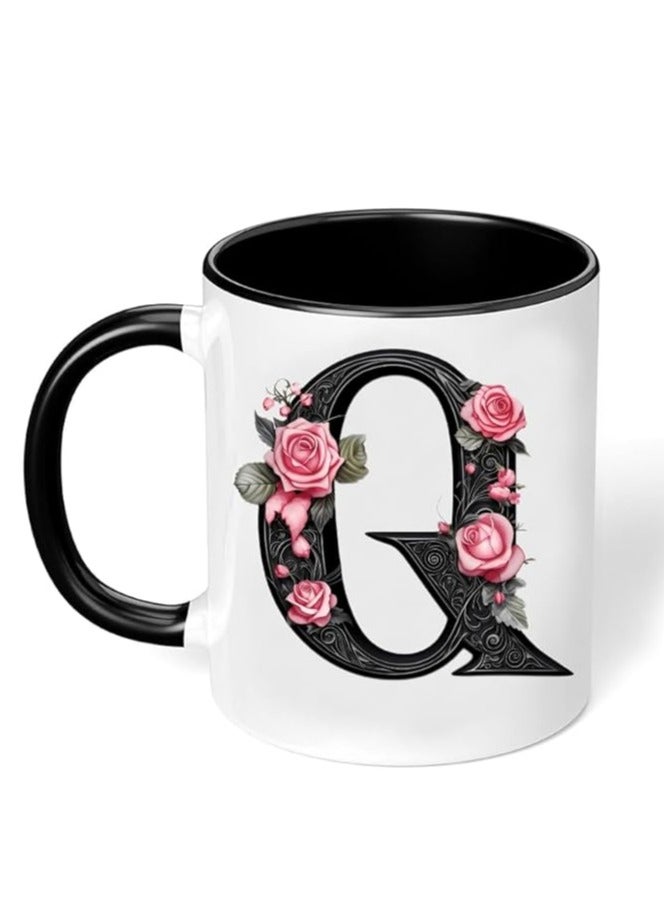 RYN® Printed Ceramic Coffee Mug Gift for Coffee and Tea Lovers 11 Oz alphabet Q - Image 1