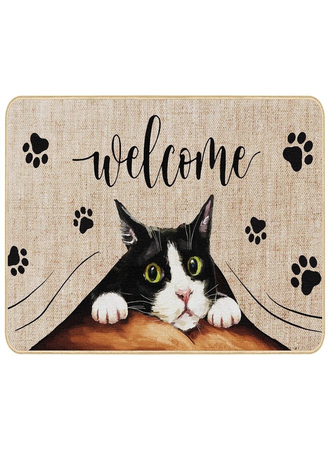 Heyfibro Welcome Cat Door Mat, Funny Footprint Non Slip Entrance Floor Mat, Family Decoration Indoor and Outdoor Entrance Mat 29 x 17 Inch Rubber Kitchen Doormat for Indoor Outdoor Holiday Decoration - Image 1