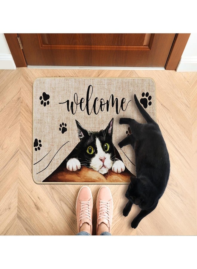 Heyfibro Welcome Cat Door Mat, Funny Footprint Non Slip Entrance Floor Mat, Family Decoration Indoor and Outdoor Entrance Mat 29 x 17 Inch Rubber Kitchen Doormat for Indoor Outdoor Holiday Decoration - Image 2