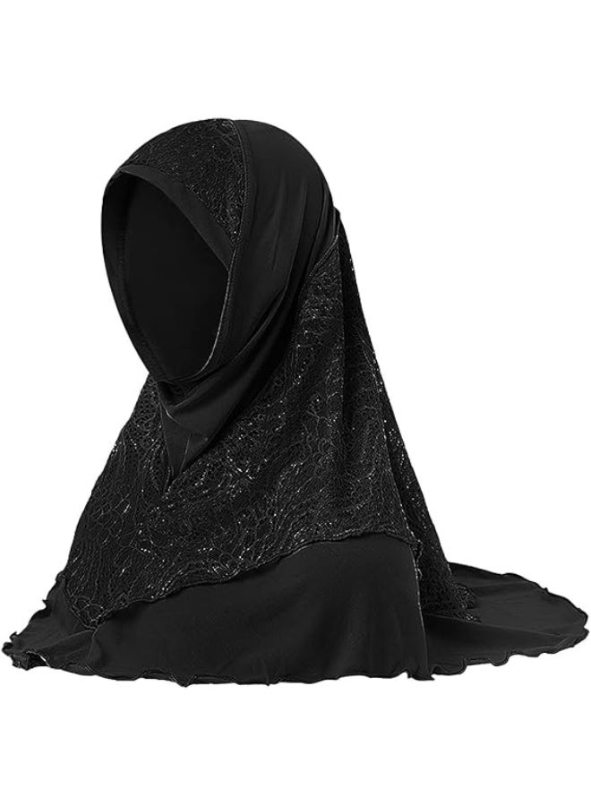 Muslim Hijab Lace Islamic Scarf Head Wrap Pray Scarves Women's Headwear - Image 2