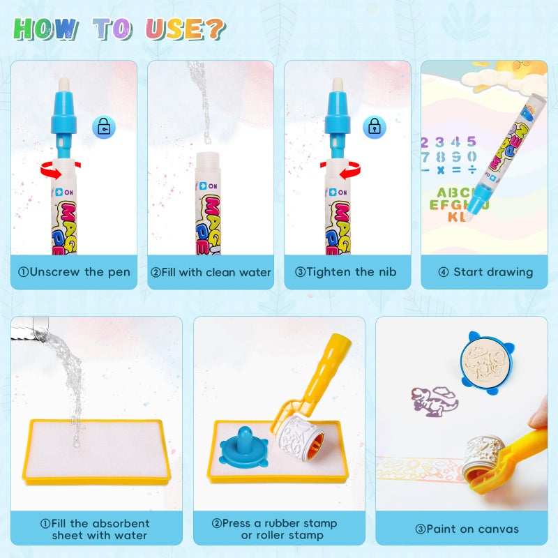 bemece Water Doodle Mat 40 x 32 Inches Aqua Painting Drawing Mat Mess Free Learning Toy Mat Early Education Gifts for Kids ChildrenToddlers Aged 3 4 5 6 7 Years Old - Image 5