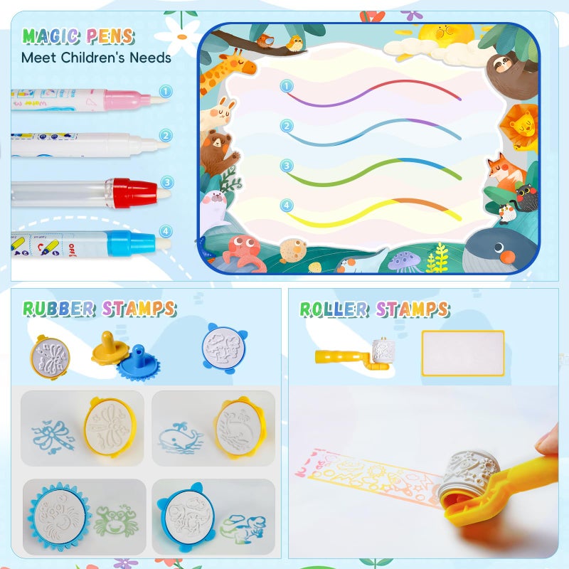 bemece Water Doodle Mat 40 x 32 Inches Aqua Painting Drawing Mat Mess Free Learning Toy Mat Early Education Gifts for Kids ChildrenToddlers Aged 3 4 5 6 7 Years Old - Image 4