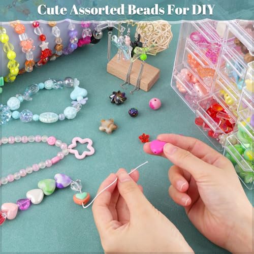 TINKRSTUFF Assorted 400-450PCS Acrylic Beads for Bracelet Making, Flower Bow Butterfly Candy GummyBear Kawaii Aesthetic Beads,Cute Bead for Jewelry Making DIY Necklace Keychain Phone Charms(6 Colors) - Image 5