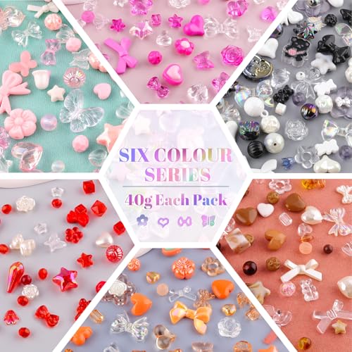 TINKRSTUFF Assorted 400-450PCS Acrylic Beads for Bracelet Making, Flower Bow Butterfly Candy GummyBear Kawaii Aesthetic Beads,Cute Bead for Jewelry Making DIY Necklace Keychain Phone Charms(6 Colors) - Image 4