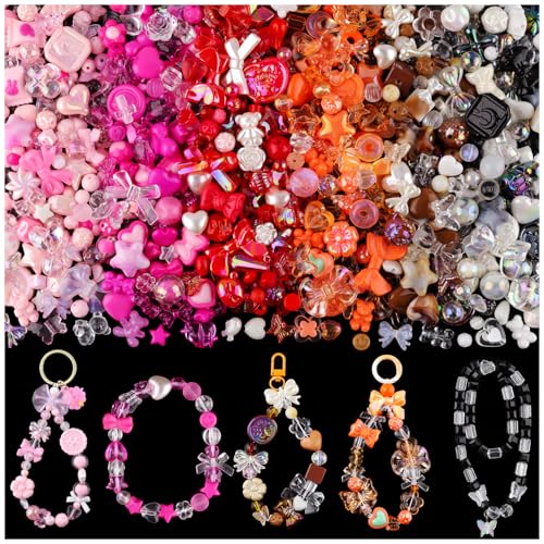 TINKRSTUFF Assorted 400-450PCS Acrylic Beads for Bracelet Making, Flower Bow Butterfly Candy GummyBear Kawaii Aesthetic Beads,Cute Bead for Jewelry Making DIY Necklace Keychain Phone Charms(6 Colors) - Image 1