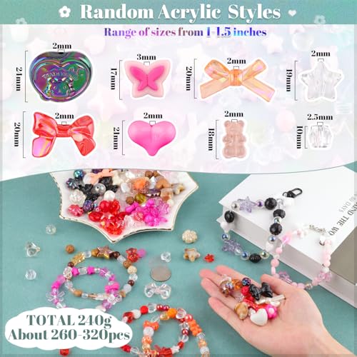 TINKRSTUFF Assorted 400-450PCS Acrylic Beads for Bracelet Making, Flower Bow Butterfly Candy GummyBear Kawaii Aesthetic Beads,Cute Bead for Jewelry Making DIY Necklace Keychain Phone Charms(6 Colors) - Image 2