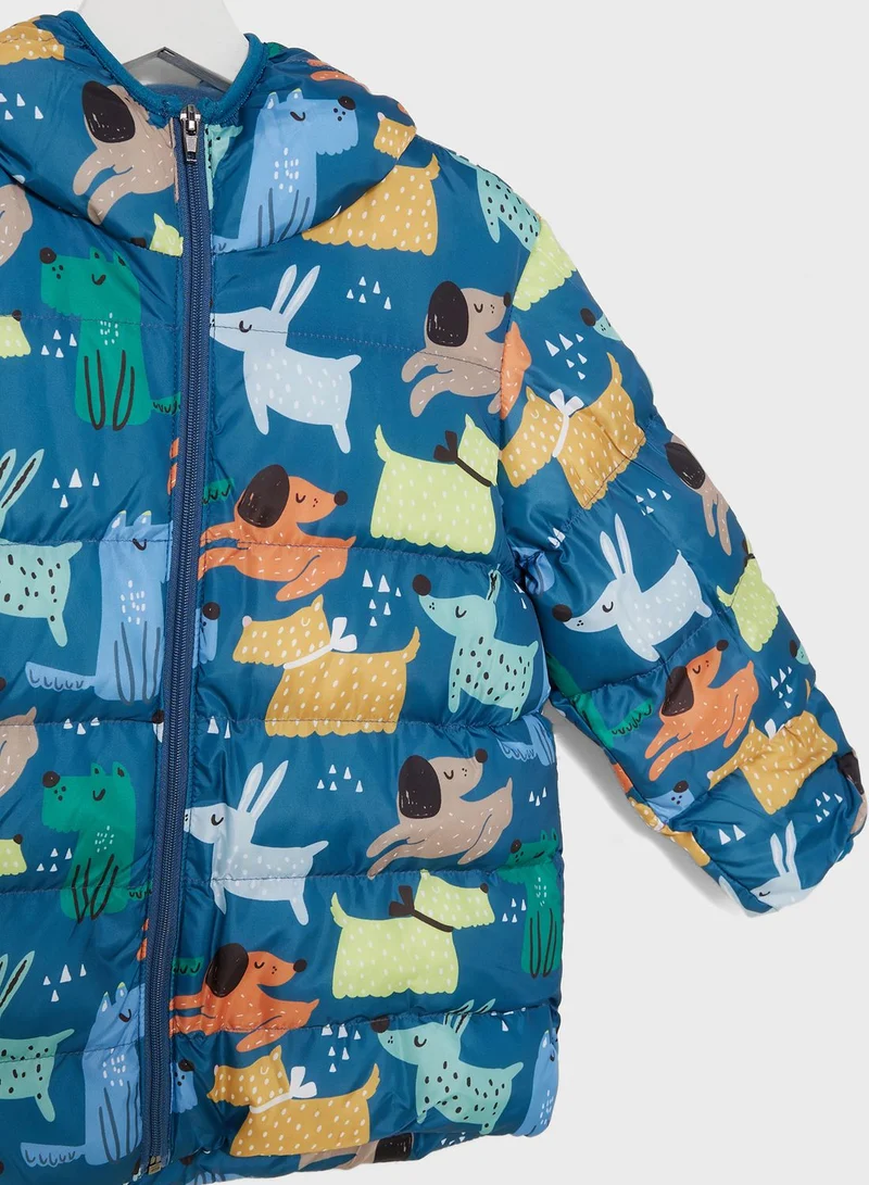 JUNE Kids Dog Patterned Fleece Puffer Jacket