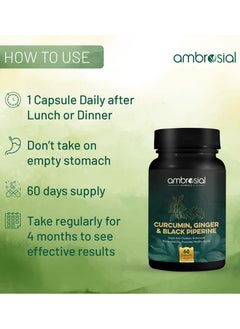 ambrosial Curcumin, Ginger And Black Piperine Super Anti-Oxidant, Enhanced Bio-Availability, Promotes Healthy Joints 60 Capsules  - Image 4