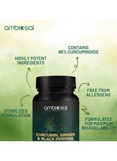 ambrosial Curcumin, Ginger And Black Piperine Super Anti-Oxidant, Enhanced Bio-Availability, Promotes Healthy Joints 60 Capsules  - Image 3