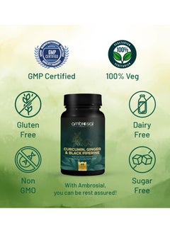 ambrosial Curcumin, Ginger And Black Piperine Super Anti-Oxidant, Enhanced Bio-Availability, Promotes Healthy Joints 60 Capsules  - Image 5