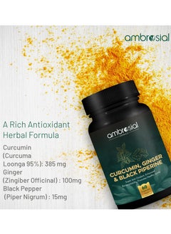 ambrosial Curcumin, Ginger And Black Piperine Super Anti-Oxidant, Enhanced Bio-Availability, Promotes Healthy Joints 60 Capsules  - Image 2