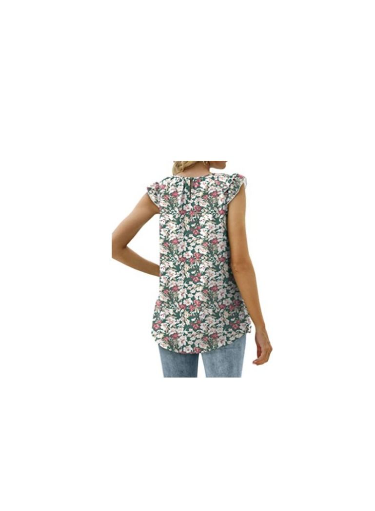 Loquat Women's Summer New Sleeveless Round Neck Chiffon Pleated Print Vest  - Image 2