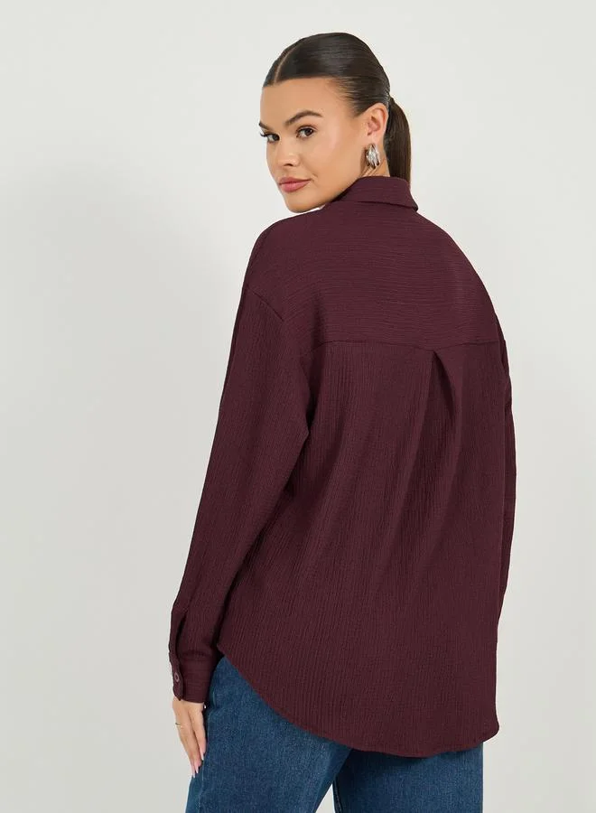 ستايلي Styli Textured Oversized Collared Shirt