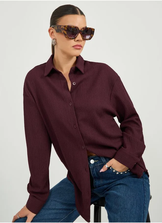 ستايلي Textured Oversized Collared Shirt